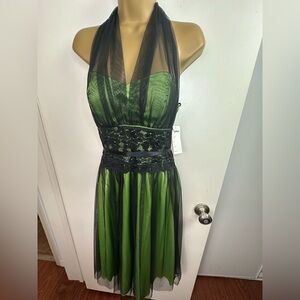 Juliet‎ Black Mesh Overlay Lime Green Vintage Y2K Floral Whimsigoth Dress NWT M